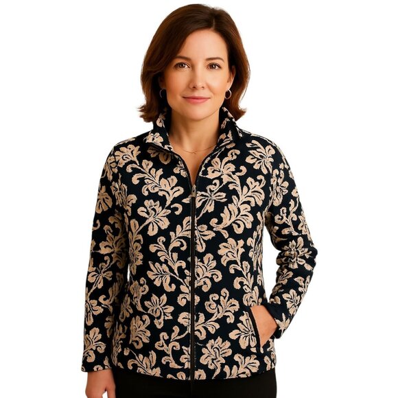 Croft & Barrow Sweatshirt Zip Up Floral Pink Navy Women's WOMAN'S SMALL PETITE - Picture 1 of 13